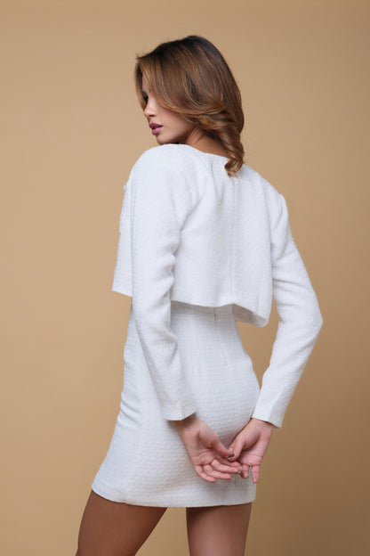 Graceful Tweed Dress - White